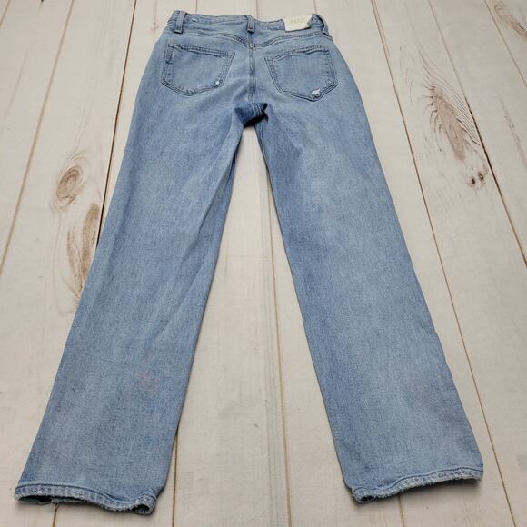 Paige Noella high rise relaxed straight leg jeans light wash ripped knee - Picture 2 of 9